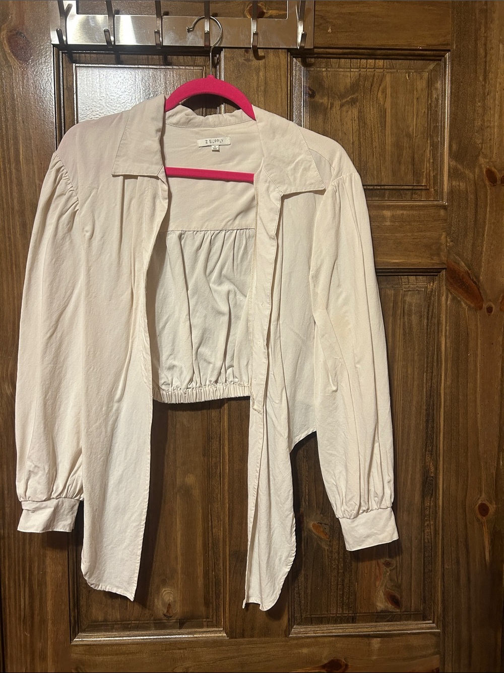 Z Supply cream, long sleeve, cropped, tie- front top.
